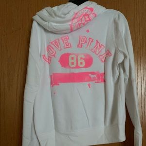 PINK Victoria's Secret Tops - VS PINK white/hot pink hoodie; size Medium PINK Victoria's Secret Tops - VS PINK white/hot pink hoodie; size Medium